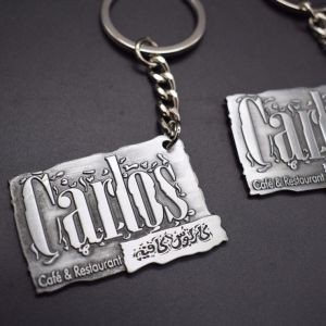 Custom Antique Silver Nickle Cheap Raised Logo Letter Keychain